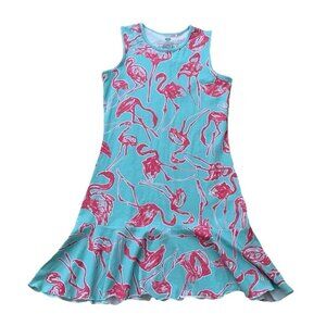 AnaClare Scalloped Hem Dress Flamingo Aqua Pink Size XS Sleeveless Flounce NWT